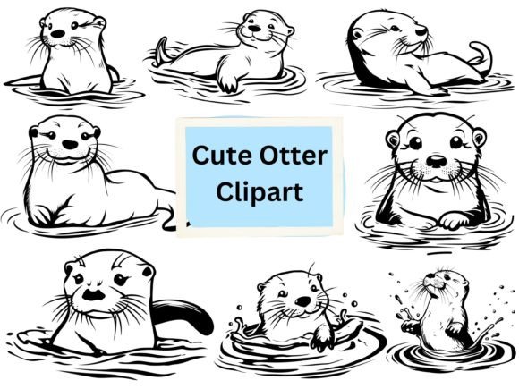 Download Cute Swimming Otters Svg Files - Premium Resources