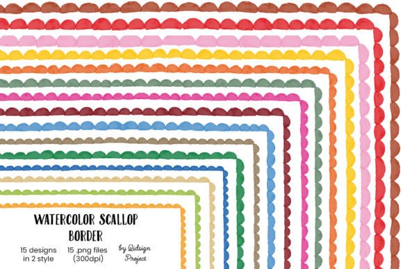Download 15 Watercolor Scallop Border, Decorative - Scallop Collection