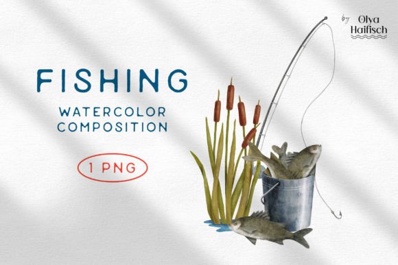 Download Watercolor Fishing Rod, Fish PNG Clipart - Fishing Collection